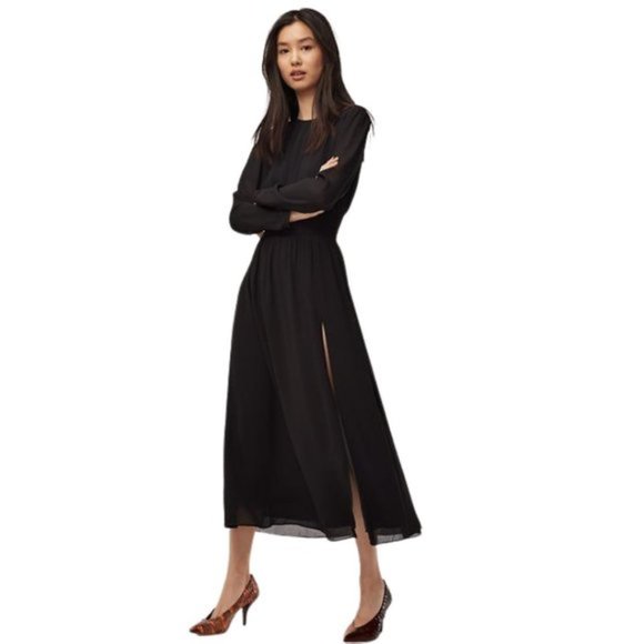 Aritzia Wilfred Tilda Midi Sheer Long Sleeve Slit Dress Sz/ XS